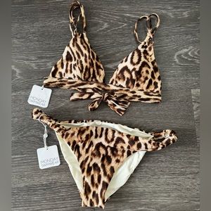 NWT Monday Swimwear bikini set - size small; Leopard print